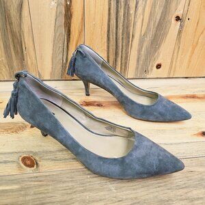 G.I.L.I. Dorena Tassels Suede Pointed Toe Kitten Heels - Gray Size 11